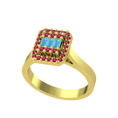 Akuamarin ve rodolit garnet 925 ayar altın kaplama gümüş yüzük