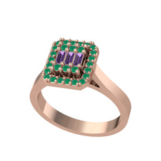 Yue Baget Yüzük - Ametist ve kök zümrüt 18 ayar rose altın yüzük #hld2uv