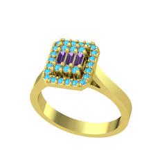 Yue Baget Yüzük - Ametist ve akuamarin 8 ayar altın yüzük #ibb4c9