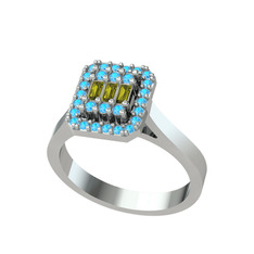 Yue Baget Yüzük - Peridot ve akuamarin 8 ayar beyaz altın yüzük #igsyu6