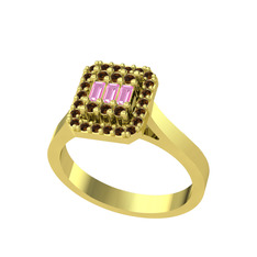 Yue Baget Yüzük - Pembe kuvars ve dumanlı kuvars 925 ayar altın kaplama gümüş yüzük #k40n26