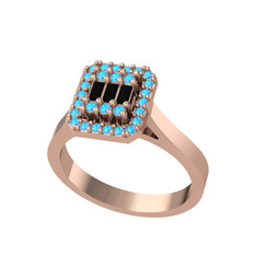 Siyah zirkon ve akuamarin 14 ayar rose altın yüzük