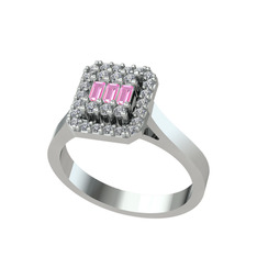 Yue Baget Yüzük - Pembe kuvars ve swarovski 8 ayar beyaz altın yüzük #li3yu5