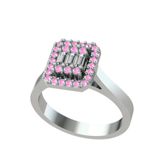 Yue Baget Yüzük - Swarovski ve pembe kuvars 18 ayar beyaz altın yüzük #n1urf