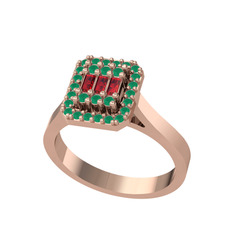 Yue Baget Yüzük - Garnet ve kök zümrüt 8 ayar rose altın yüzük #ndw33t