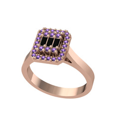 Siyah zirkon ve ametist 18 ayar rose altın yüzük