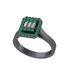 Yue Baget Yüzük - Swarovski ve kök zümrüt 925 ayar siyah rodyum kaplama gümüş yüzük #o6ru9f