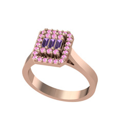 Ametist ve pembe kuvars 925 ayar rose altın kaplama gümüş yüzük