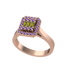 Peridot ve ametist 18 ayar rose altın yüzük
