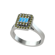 Akuamarin ve peridot 8 ayar beyaz altın yüzük