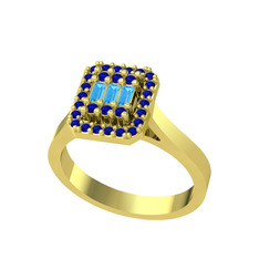 Akuamarin ve lab safir 925 ayar altın kaplama gümüş yüzük