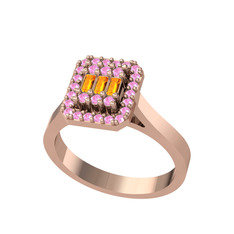 Yue Baget Yüzük - Sitrin ve pembe kuvars 18 ayar rose altın yüzük #r5r3fo