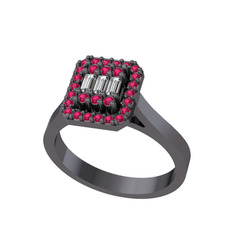 Yue Baget Yüzük - Swarovski ve rodolit garnet 925 ayar siyah rodyum kaplama gümüş yüzük #r9lpiw