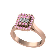 Yue Baget Yüzük - Swarovski ve pembe kuvars 18 ayar rose altın yüzük #rc9066