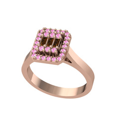 Yue Baget Yüzük - Dumanlı kuvars ve pembe kuvars 18 ayar rose altın yüzük #rj943n