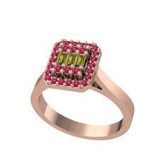 Peridot ve rodolit garnet 8 ayar rose altın yüzük