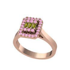 Yue Baget Yüzük - Peridot ve pembe kuvars 18 ayar rose altın yüzük #rukfhm