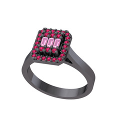 Yue Baget Yüzük - Pembe kuvars ve rodolit garnet 925 ayar siyah rodyum kaplama gümüş yüzük #s2eas1