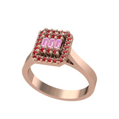 Yue Baget Yüzük - Pembe kuvars ve garnet 14 ayar rose altın yüzük #shldwo