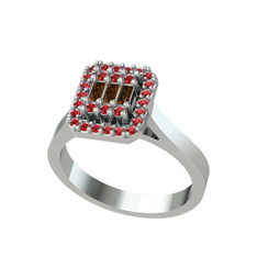 Yue Baget Yüzük - Dumanlı kuvars ve garnet 8 ayar beyaz altın yüzük #slqdad