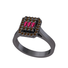Rodolit garnet ve dumanlı kuvars 925 ayar siyah rodyum kaplama gümüş yüzük