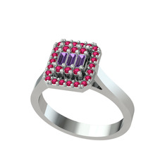 Yue Baget Yüzük - Ametist ve rodolit garnet 18 ayar beyaz altın yüzük #tmjs9l