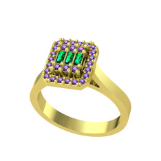 Yeşil kuvars ve ametist 925 ayar altın kaplama gümüş yüzük