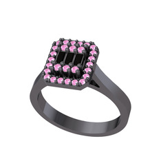 Yue Baget Yüzük - Siyah zirkon ve pembe kuvars 925 ayar siyah rodyum kaplama gümüş yüzük #vorch0