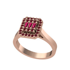 Rodolit garnet ve kök yakut 14 ayar rose altın yüzük