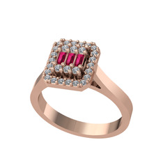 Yue Baget Yüzük - Rodolit garnet ve beyaz zirkon 18 ayar rose altın yüzük #vue48s