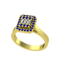 Yue Baget Yüzük - Swarovski ve lab safir 14 ayar altın yüzük #w4rq3l