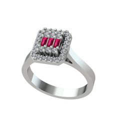 Yue Baget Yüzük - Rodolit garnet ve pırlanta 14 ayar beyaz altın yüzük (0.308 karat) #w6ql27