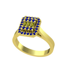 Peridot ve lab safir 14 ayar altın yüzük