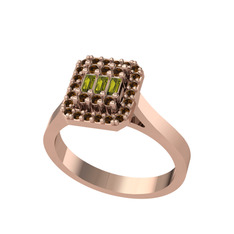 Peridot ve dumanlı kuvars 18 ayar rose altın yüzük