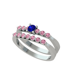 Lab safir ve pembe kuvars 18 ayar beyaz altın yüzük