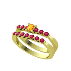 İkili 7 Taş Yüzük - Sitrin ve rodolit garnet 925 ayar altın kaplama gümüş yüzük #1075yzq