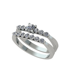 İkili 7 Taş Yüzük - Pırlanta ve swarovski 18 ayar beyaz altın yüzük (0.24 karat) #1095tfz