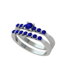 İkili 7 Taş Yüzük - Lab safir 14 ayar beyaz altın yüzük #10e88i1