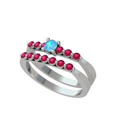 İkili 7 Taş Yüzük - Akuamarin ve rodolit garnet 14 ayar beyaz altın yüzük #10u860n