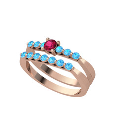 Rodolit garnet ve akuamarin 8 ayar rose altın yüzük