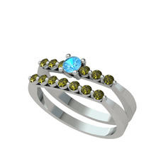 İkili 7 Taş Yüzük - Akuamarin ve peridot 8 ayar beyaz altın yüzük #13t7nr0