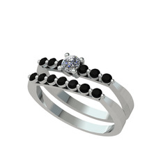 İkili 7 Taş Yüzük - Swarovski ve siyah zirkon 925 ayar gümüş yüzük #143v3bh