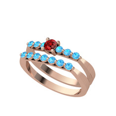 Garnet ve akuamarin 18 ayar rose altın yüzük