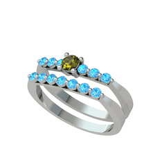 İkili 7 Taş Yüzük - Peridot ve akuamarin 925 ayar gümüş yüzük #166b7ev