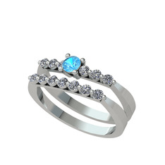 İkili 7 Taş Yüzük - Akuamarin ve swarovski 925 ayar gümüş yüzük #1744mrg