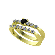 İkili 7 Taş Yüzük - Siyah zirkon ve pırlanta 14 ayar altın yüzük (0.52 karat) #17qzmra