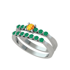 Sitrin ve kök zümrüt 14 ayar beyaz altın yüzük