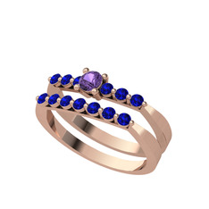 İkili 7 Taş Yüzük - Ametist ve lab safir 925 ayar rose altın kaplama gümüş yüzük #18j1hyc