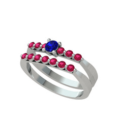 Lab safir ve rodolit garnet 18 ayar beyaz altın yüzük