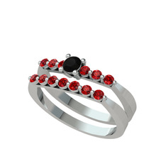 Siyah zirkon ve garnet 14 ayar beyaz altın yüzük